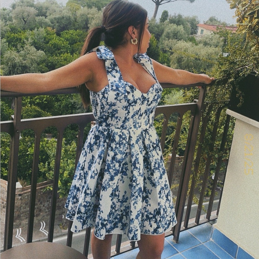 Floral Blue and White Dress